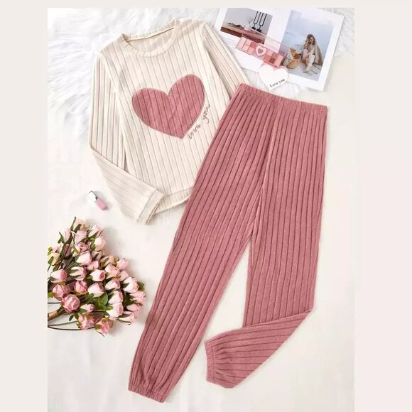 Women's Heart Embroidered All-Season Loungewear/Pajama Set - Picture 2 of 11